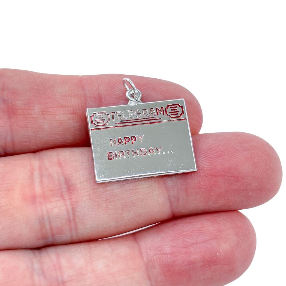 Vintage Sterling Silver 925 Telegram Happy Birthday Charm
